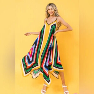 Jealous Tomato Adjustable Strap Geometric Print V-neck Maxi Dress Size Small